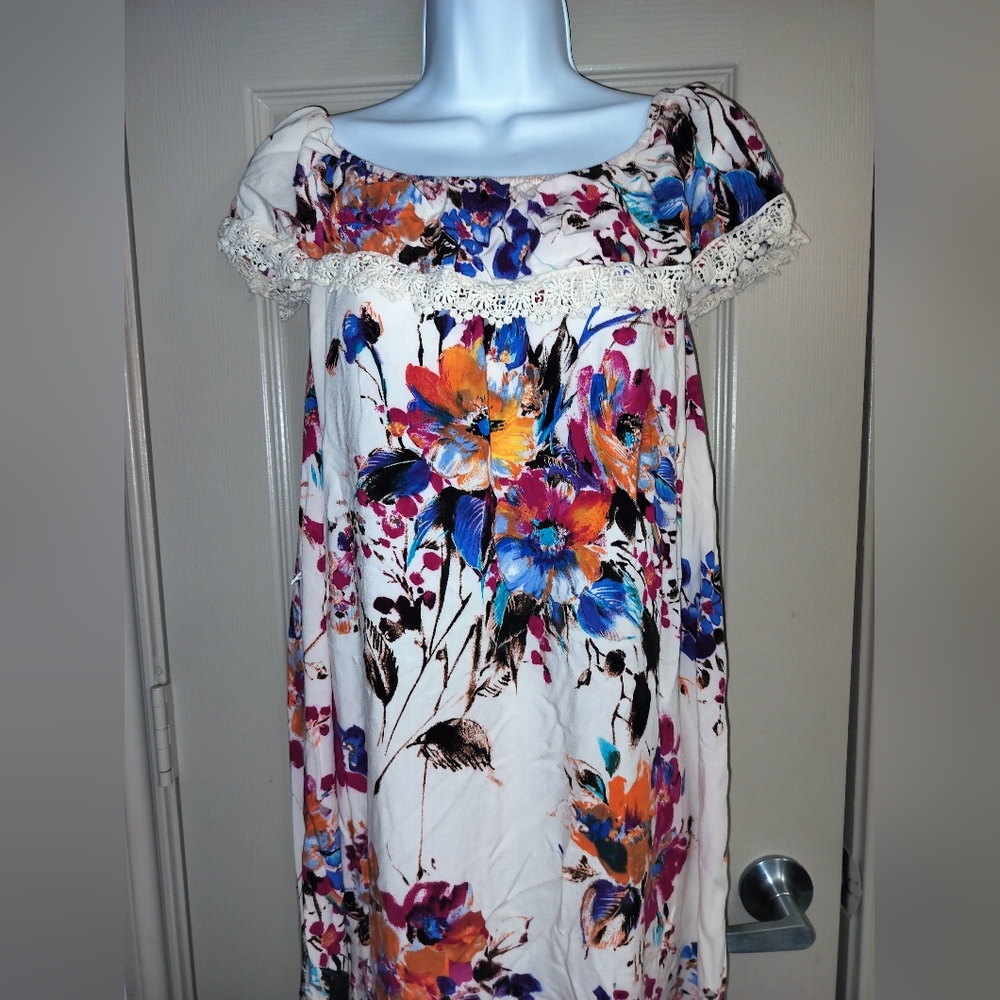 Umgee Cream Off The Shoulder Floral Lace Maxi Dress Sz M - Picture 5 of 6